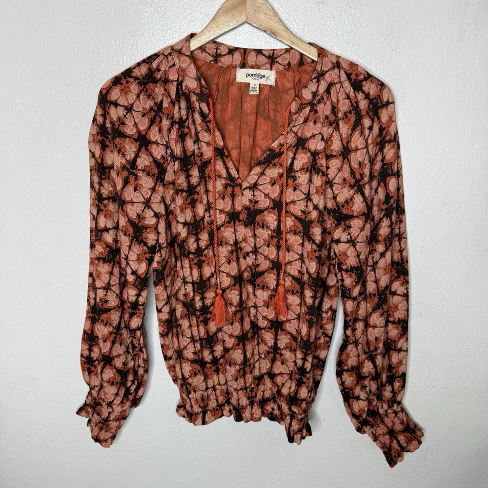 Porridge Elisabeth Cotton Peasant Orange Top Women's Small Anthropologie Blouse